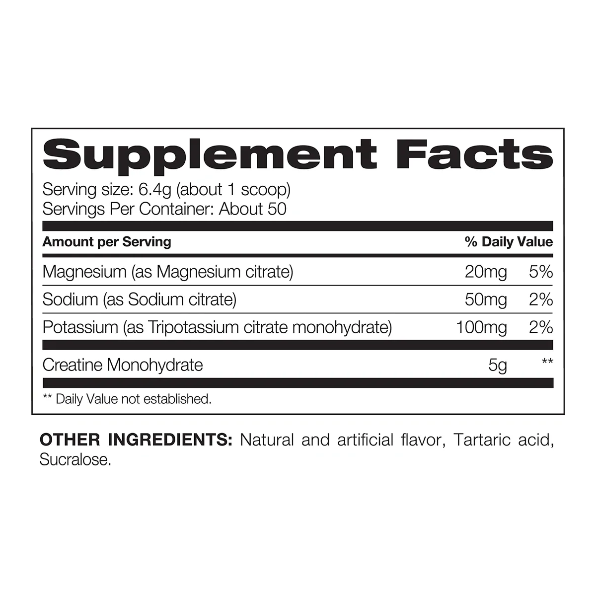ULTRA CREATINE PLUS: MOTU Frostberry Flavor - Supplement Facts