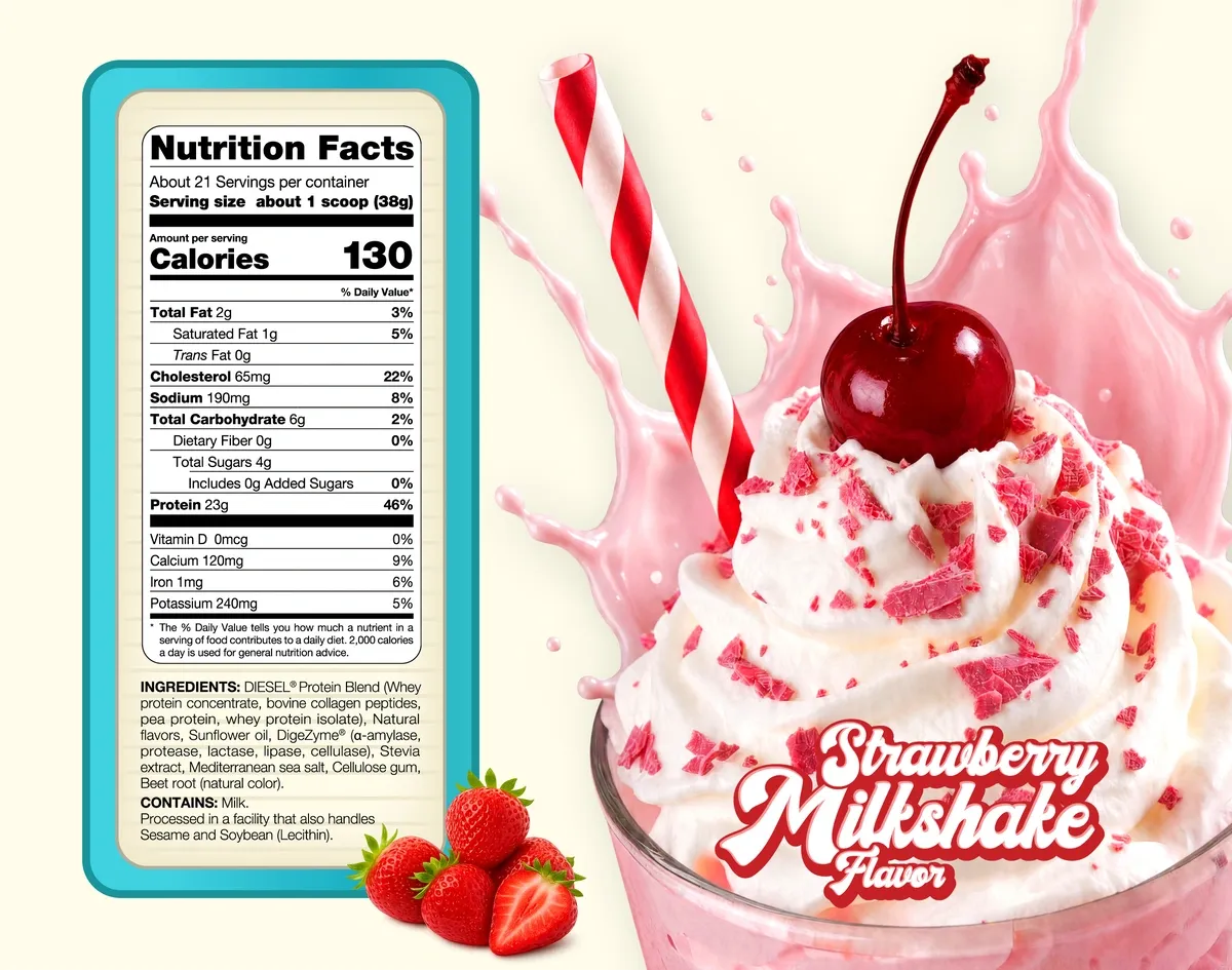 DIESEL Balanced Grass-Fed Protein - Strawberry Milkshake Nutrition Facts