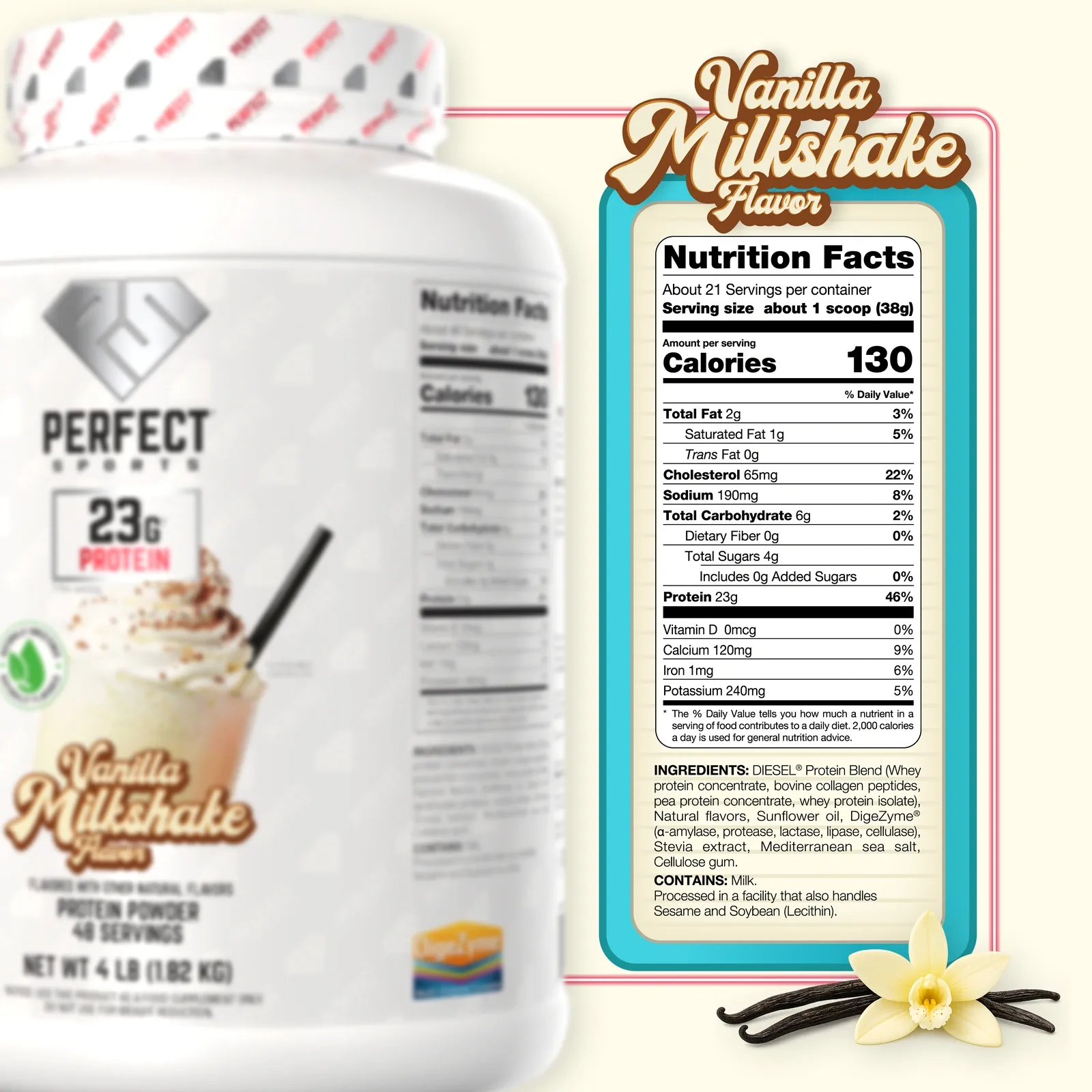 DIESEL Balanced Grass-Fed Protein - Vanilla Milkshake Flavor 4 lbs