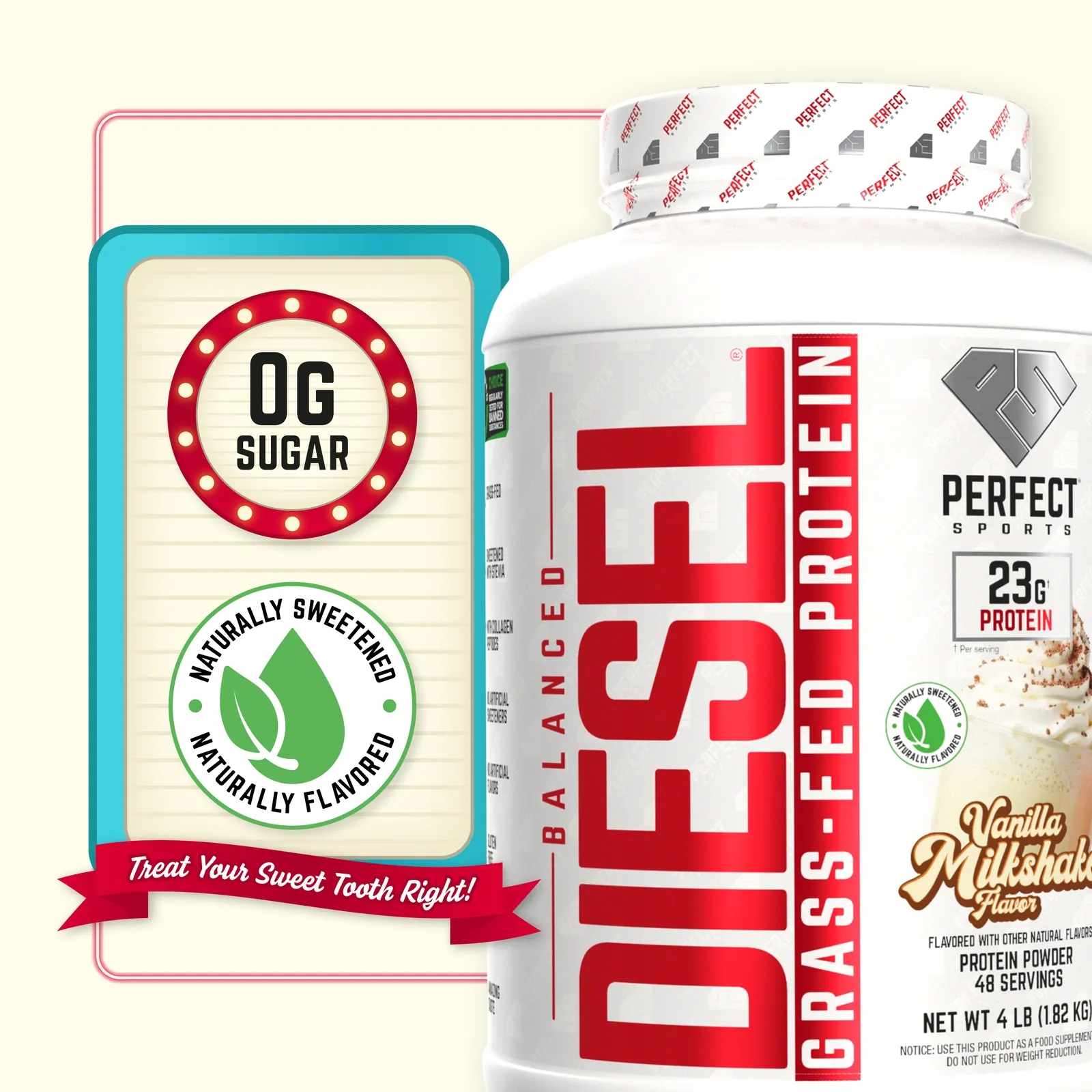 DIESEL Balanced Grass-Fed Protein - Vanilla Milkshake Flavor 4 lbs