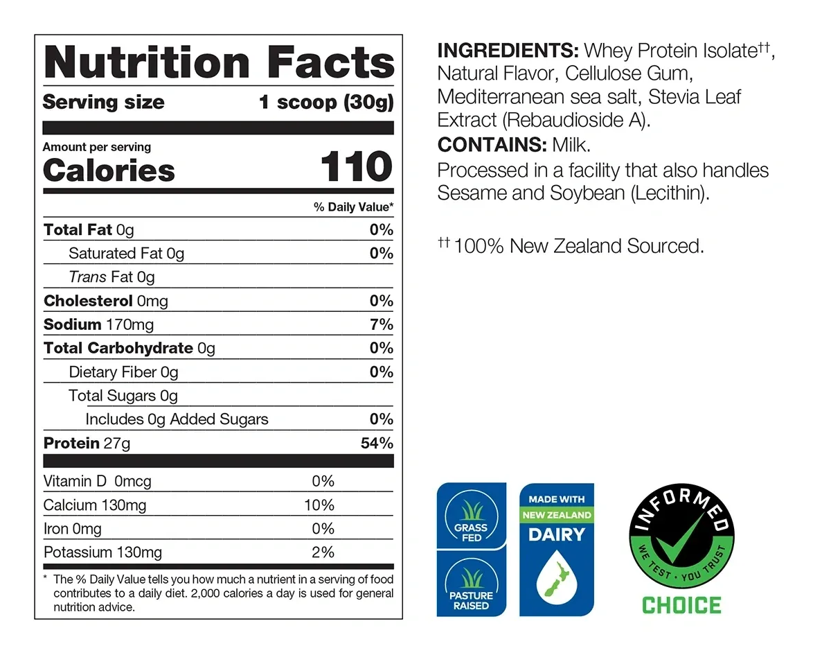 DIESEL New Zealand Whey Protein Isolate: Nutrition Facts - Salted Caramel Flavor